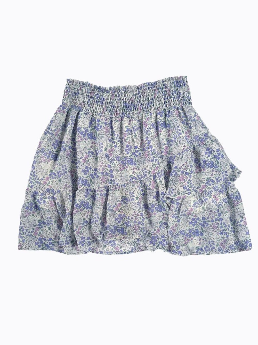 Mini Tiered Floral Ruffle Skirt M Cream Lilac Y2K Boho Coquette Cottagecore Boho